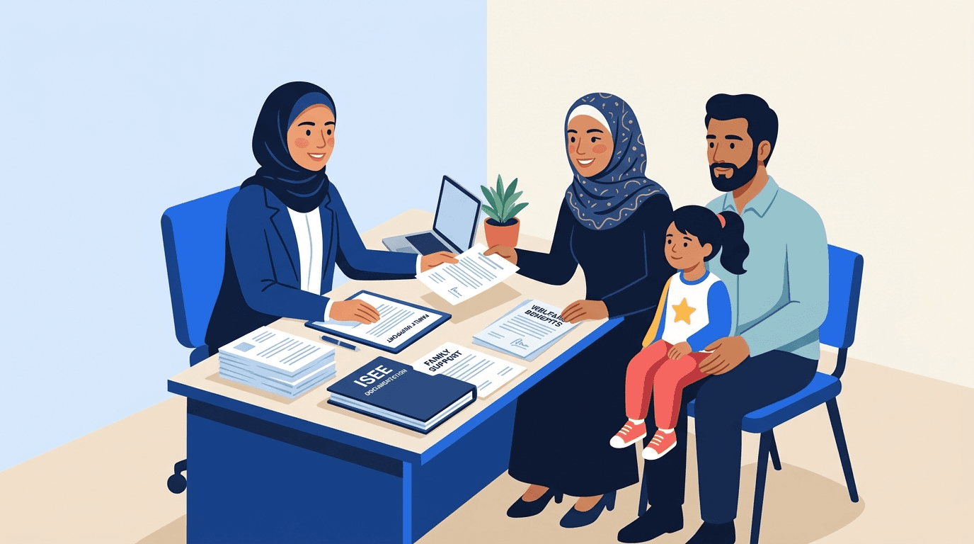عائلة عربية في مكتب خدمات إيطالي تراجع وثائق INPS وISEE